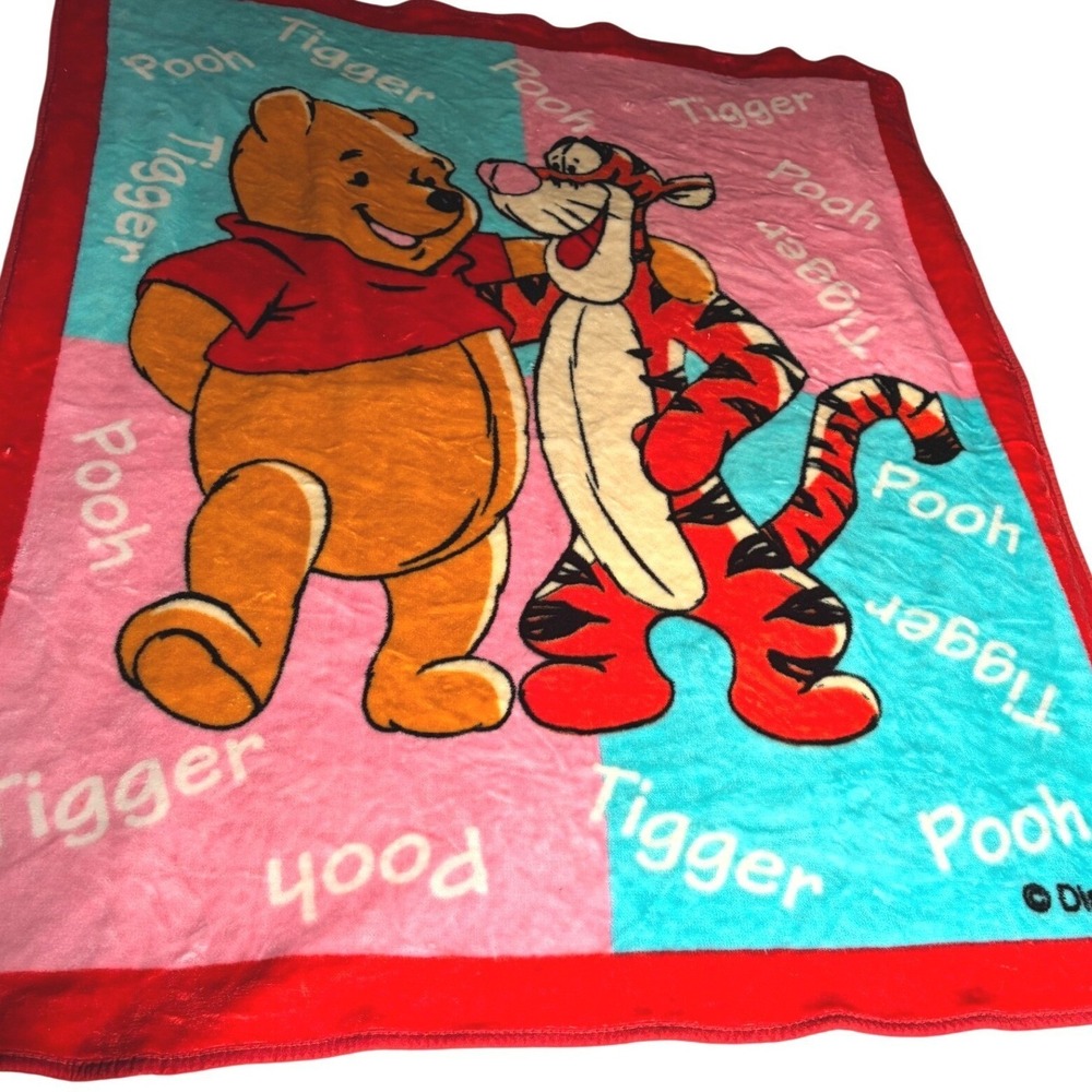 Disney Winnie the Pooh and Tigger Plush Fleece Throw Blanket Pink Blue Red